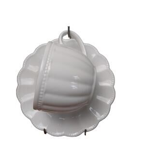 Grace Teaware Teacup & Saucer Set Fine Porcelain White Beaded Edge Microwave